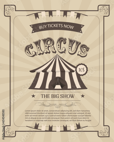Retro,vintage circus poster. Vintage circus carnival show invitation, holiday party flyer templates, magic circus event elements vector illustration, card. 