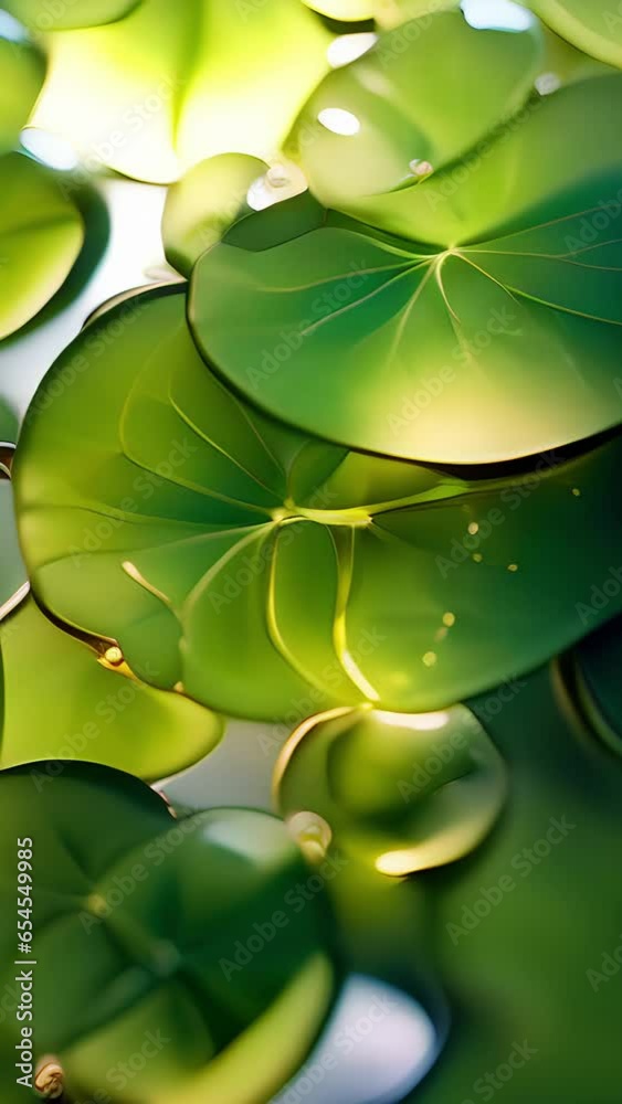 Vibrant chloroplasts, like tiny green gems, are tered throughout the image, capturing the eye with their intricate shape and their essential role in converting sunlight into energy Abstract video