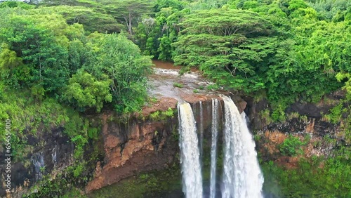 Kauai Hawaii Wailua Falls and jungle drone view slow motion 9 photo
