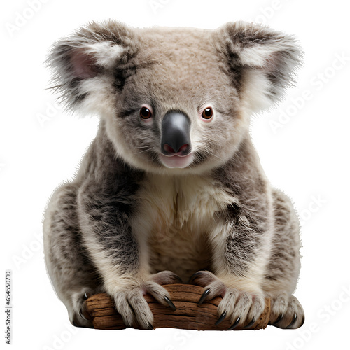 close up of a koala sitting on a branch isolated on transparent background ,cute koala ,generative ai