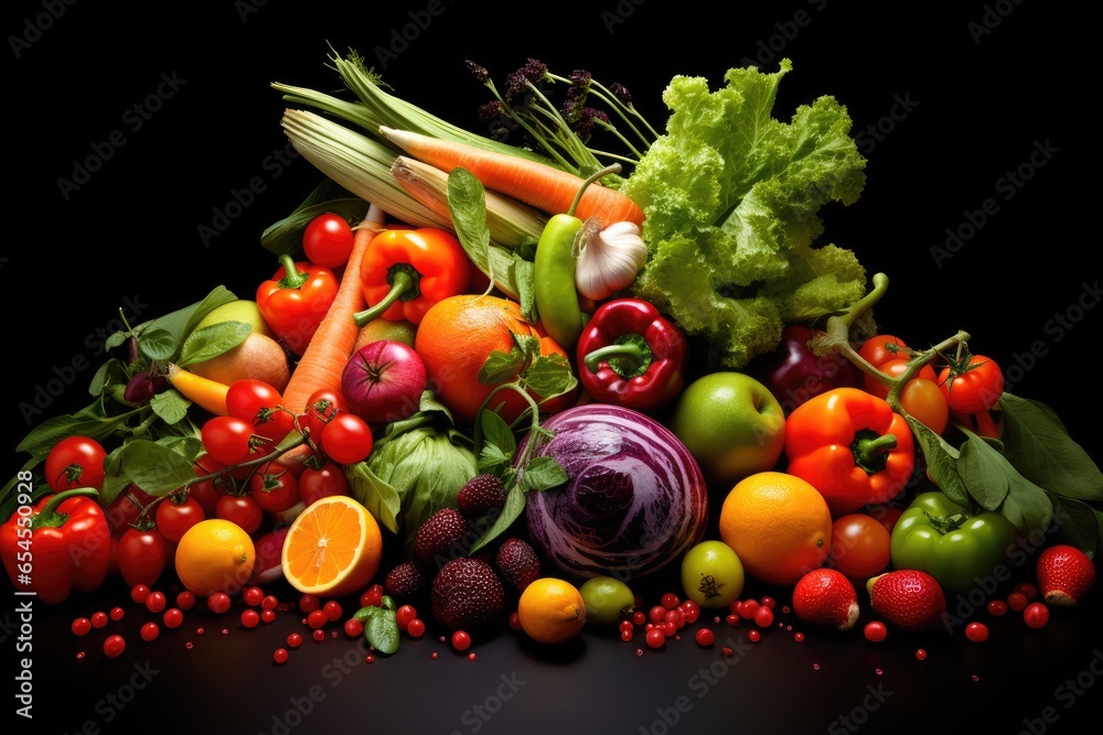 Colorful composition of fresh vegetables and fruits Colorful composition of fresh vegetables and fruits