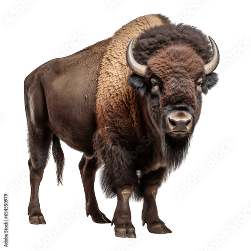 A majestic bison standing boldly against a pristine white backdrop