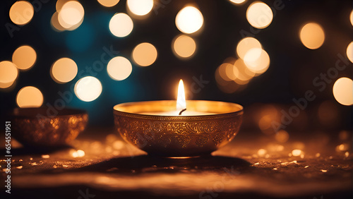 Diwali diya or oil lamp over blurred bokeh background