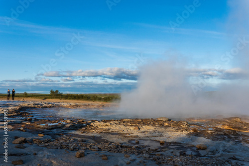 Strokkur  a fountain-type geyser located in a geothermal area beside the Hv  t   River  southwestern Iceland  east of Reykjav  k. It typically erupts every 6   10 minutes. Part of The Golden Circle Tour.