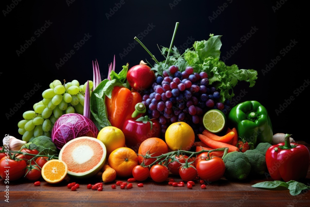 Colorful composition of fresh vegetables and fruits Colorful composition of fresh vegetables and fruits