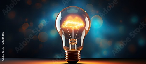 Futuristic technology illustration with monitor rendering and creative light bulb concept