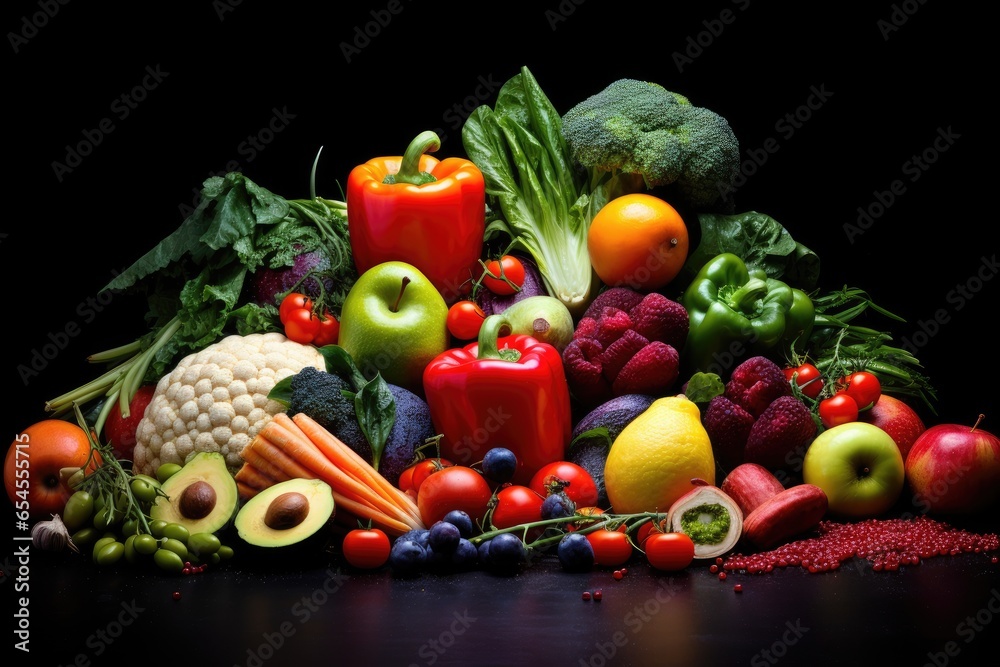 Colorful composition of fresh vegetables and fruits Colorful composition of fresh vegetables and fruits