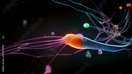 Visual representation of synaptic plasticity via a macro image displaying the dynamic process of longterm potentiation LTP. The picture exhibits enhanced connections between neurons, Abstract video