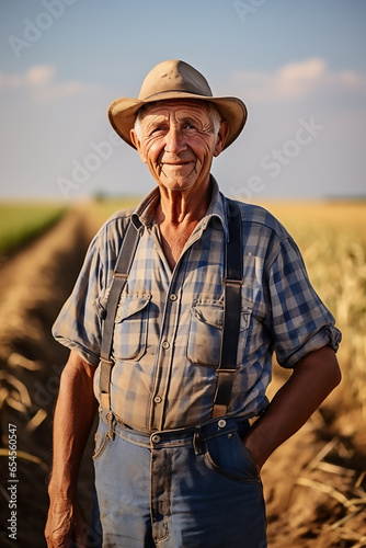 one man farmer stand in the agricultural field