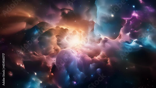 The interstellar dust particles, like tiny prisms, refract and ter the light of distant stars, giving birth to a celestial kaleidoscope that unravels the hidden wonders of the universe. Abstract video