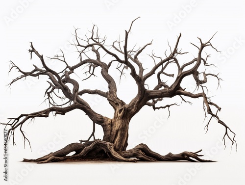 Scary dead tree isolated on white, Halloween event, poster design.