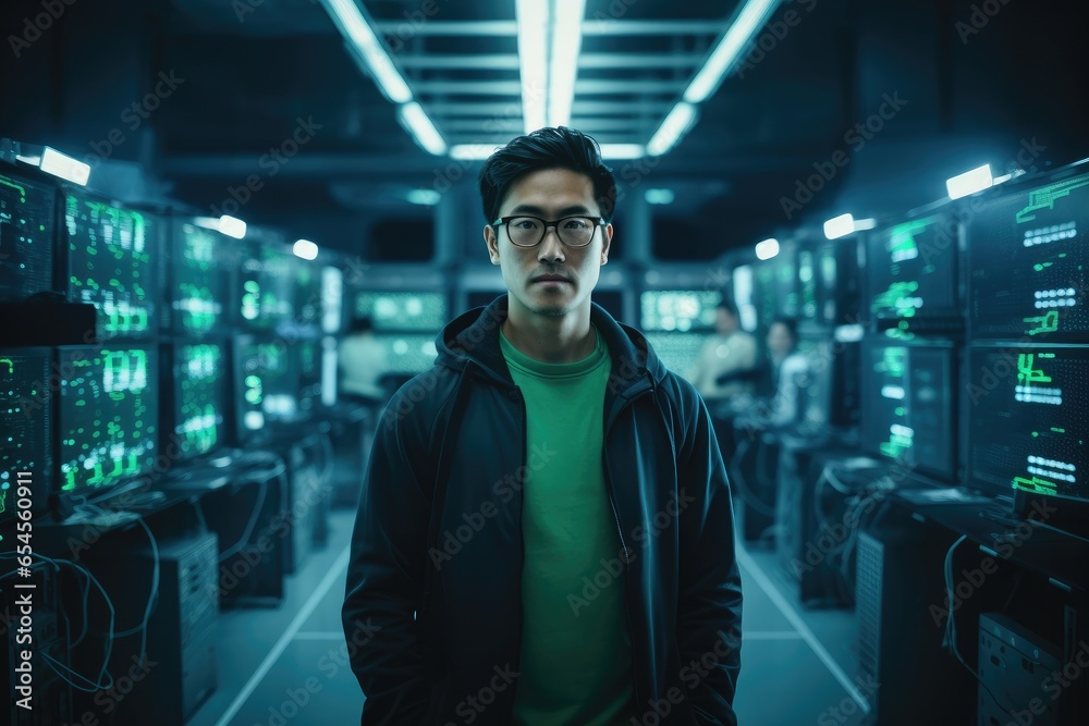 Portrait of man while running servers in a data center