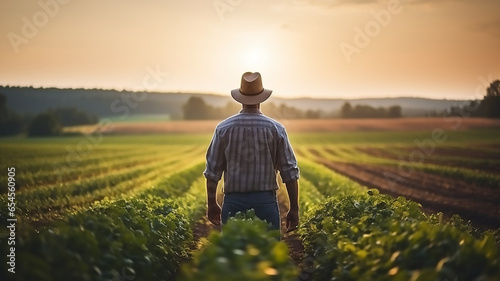 one man farmer stand in the agricultural field