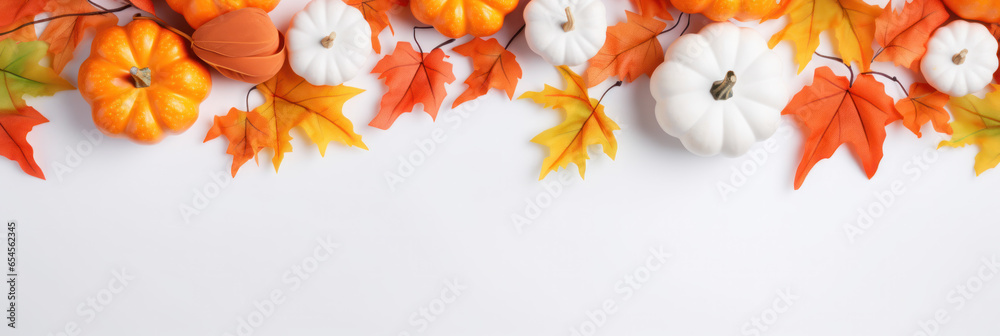 Autumn Festive Decor on White Wooden Background Autumn Festive Decor on White Wooden Background