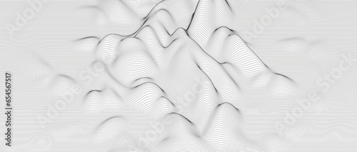 Abstract background with distorted line shapes on a white background. Monochrome sound line waves.