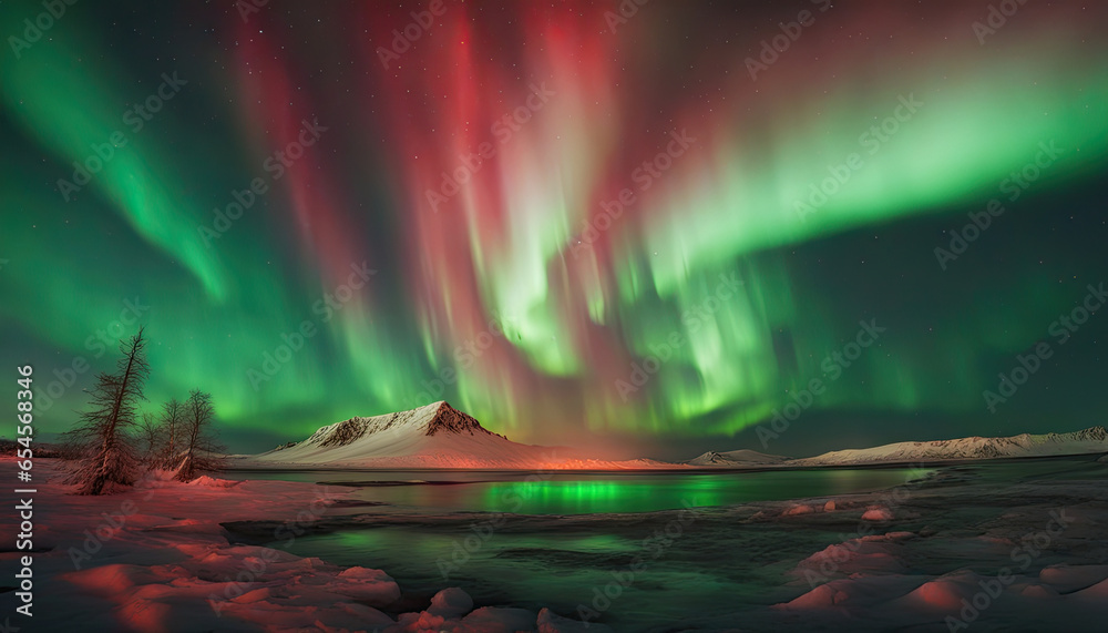 Enchanting Dance of Green and Red Aurora