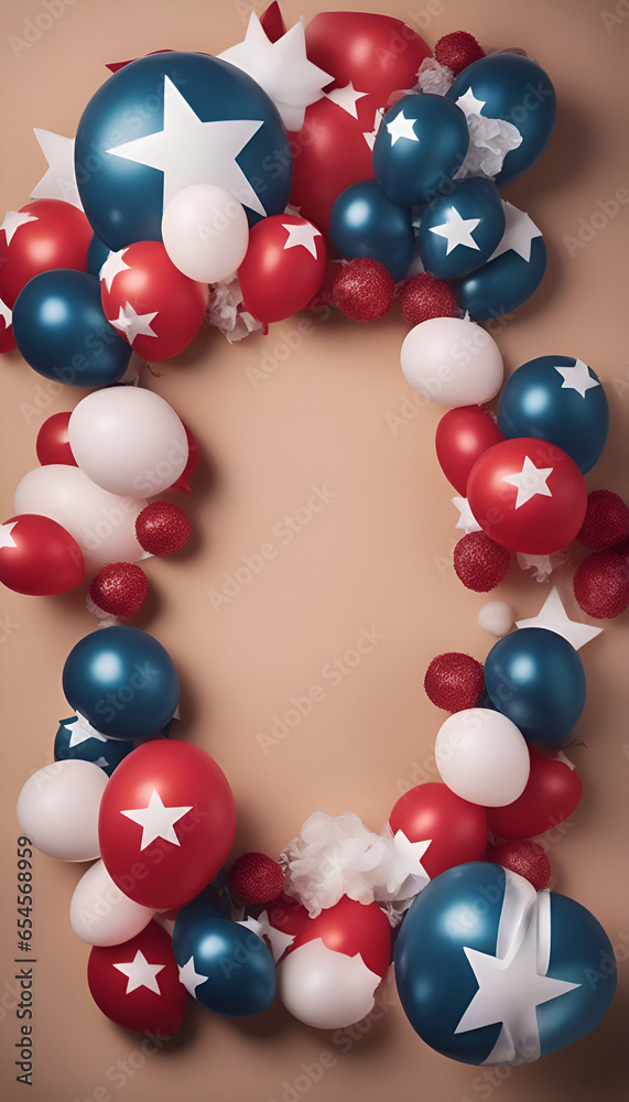 Independence Day of the United States. Balloons in the shape of a heart.