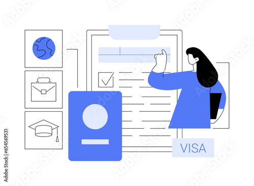 Fill in visa application form abstract concept vector illustration.