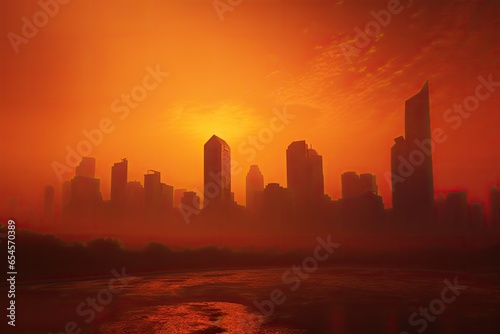 Conceptual image of a city hit by extreme heatwave - Generative AI © mbruxelle