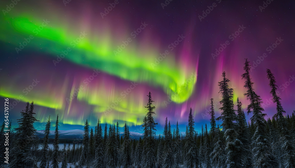 Canadian Forest's Multicolored Aurora Borealis