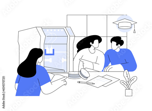 3D printing in education abstract concept vector illustration.