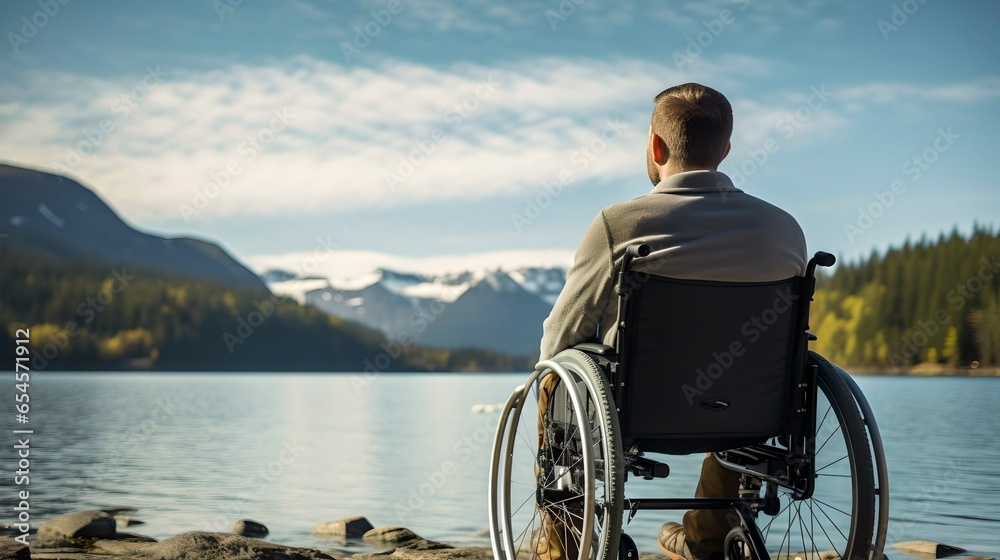 Wheelchair User Admiring Mountain Lake View