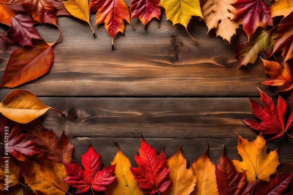 Obraz premium autumn leaves on wooden background