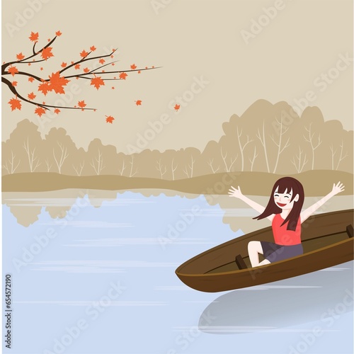 illustration of a little girl on a boat