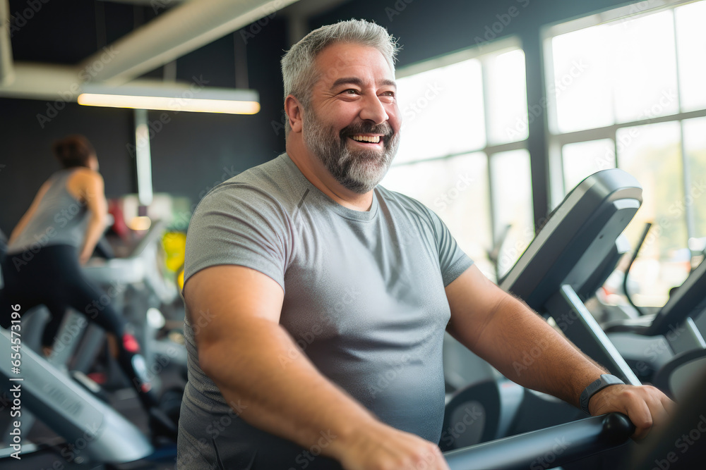 Full-figured caucasian middle-aged man exercising in gym Full-figured caucasian middle-aged man exercising in gym