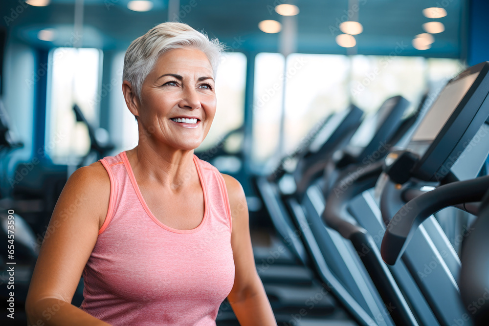 Portrait of a caucasian middle-aged woman exercising in gym Portrait of a caucasian middle-aged woman exercising in gym