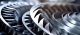 Close up view of additive manufacturing specifically printing steel blades for turbine propellers Focus is on foreground Industrial concept
