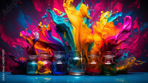 Splash of color paint, Colorful ink explosion background. photo