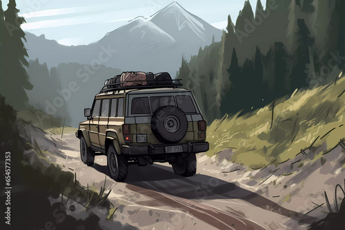 off-road car on a mountainous road