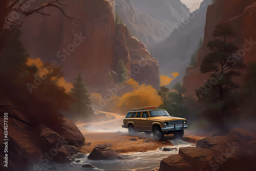 off-road car on a mountainous road