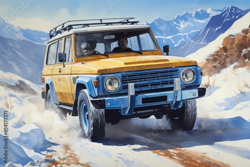 off-road car on a mountainous road