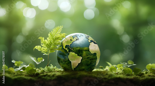 Green grass and globe, International Earth Day banner, 22 April