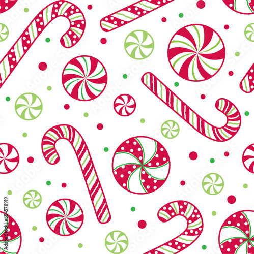 Seamless Christmas Candy Cane On White Background