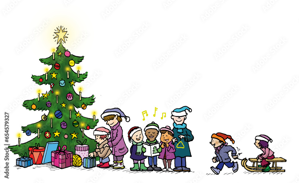 Fototapeta premium Weihnachtsbaum und Kinder
