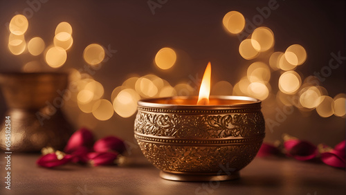Candle light with bokeh background for Happy Diwali festival
