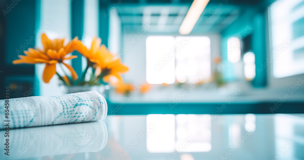 Blurred modern luxury bathroom interior background with flowers and spa towels
Blurred modern luxury bathroom interior background with flowers and spa towels
