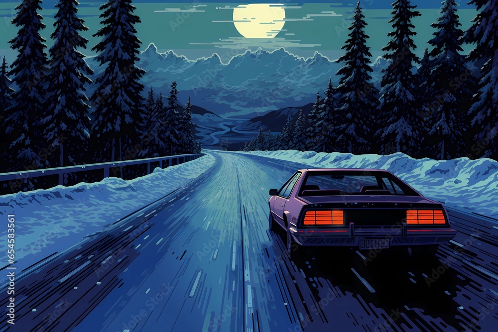 classic old car on the night road Stock Illustration | Adobe Stock
