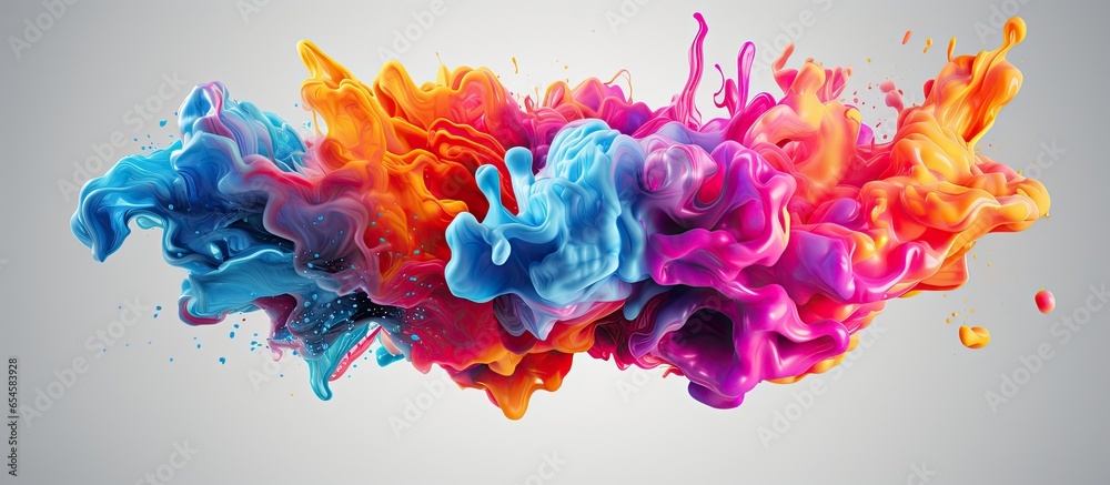 Colorful liquid splashes out of a fantasy inspired mind explosion creating a gradient abstract background to inspire and brainstorm concepts