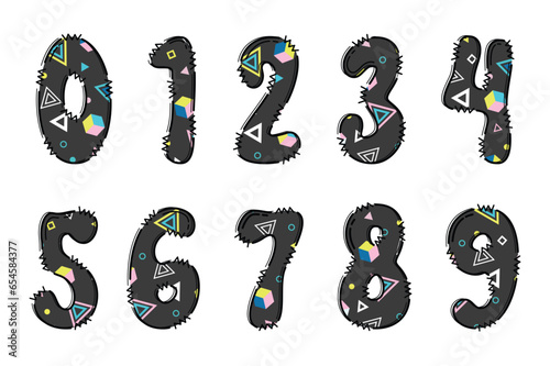 Handcrafted Memphis number color creative art typographic design