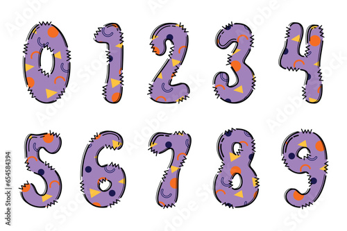 Handcrafted Memphis number color creative art typographic design