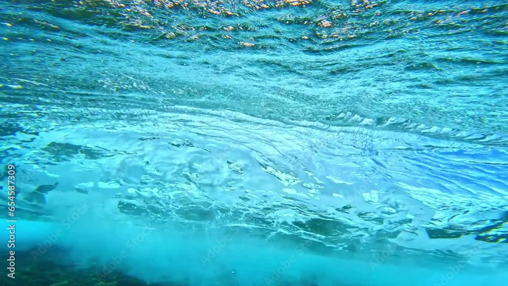 Underwater Tahiti 4k. Beautiful ocean wave, powerful wave breaking in