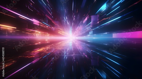 Futuristic technology abstract background with lines for network, big data, data center, server, internet, speed. Abstract neon lights into digital technology tunnel. © Lucky Ai
