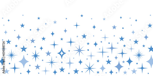 Stars sparkle border repeat vector seamless pattern blue stars on white background for Christmas