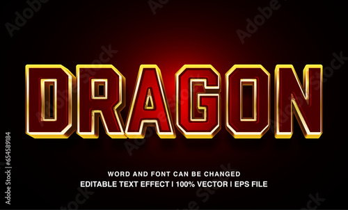 Dragon editable text effect template, 3d bold red glossy style typeface, premium vector
