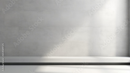 abstract. minimalistic background for product presentation. walls in  large empty room greyish white. can full of sunlight. Loft wall or minimalist wall. Shadow, light from windows to plaster wall. © pinkrabbit