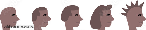 Dark Skinned Man Head with Brown Various Hair Styles Icon Set. Vector Image.